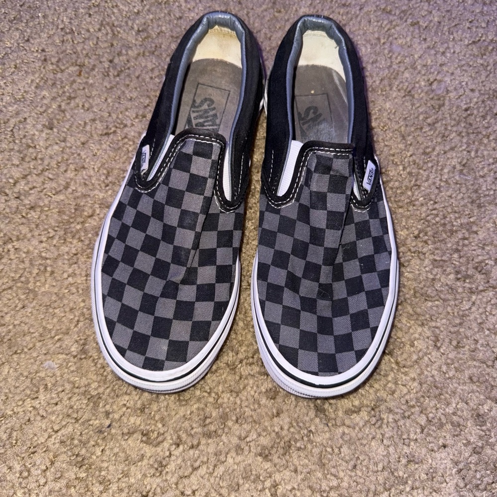 Vans Black and Gray Flats with Checkerboard Pattern